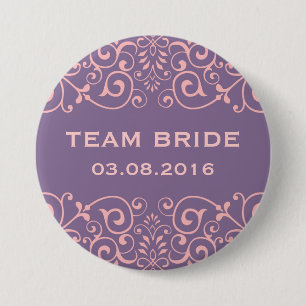 Purple Victorian Floral Swirl Team Bride Button