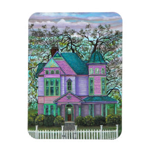 Purple Victorian House Pumpkins Wagon Fall Trees Magnet