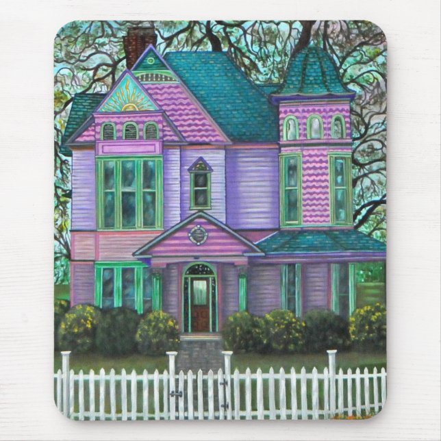 Purple Victorian House Pumpkins Wagon Fall Trees Mouse Pad (Front)