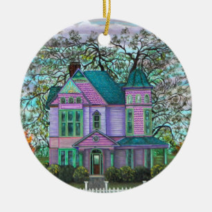 Purple Victorian House Romantic 1800s Ceramic Ornament