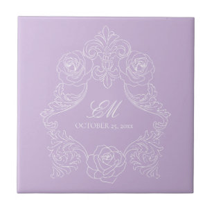 Purple Victorian Monogram Wedding Ceramic Tile