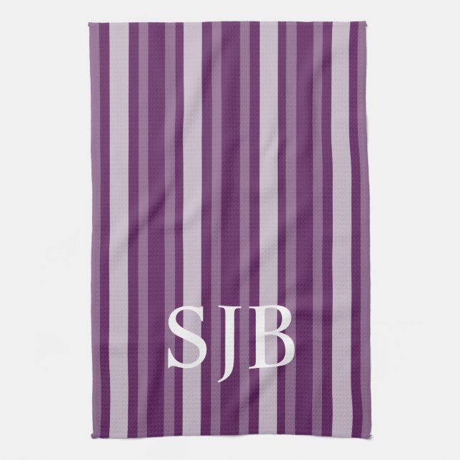 Purple Victorian Stripe with Monogram Tea Towel (Vertical)