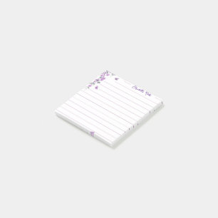 Purple vine floral personalised post-it notes