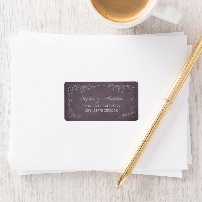 Purple Vineyard Grapevine Wedding Address Label (Insitu)
