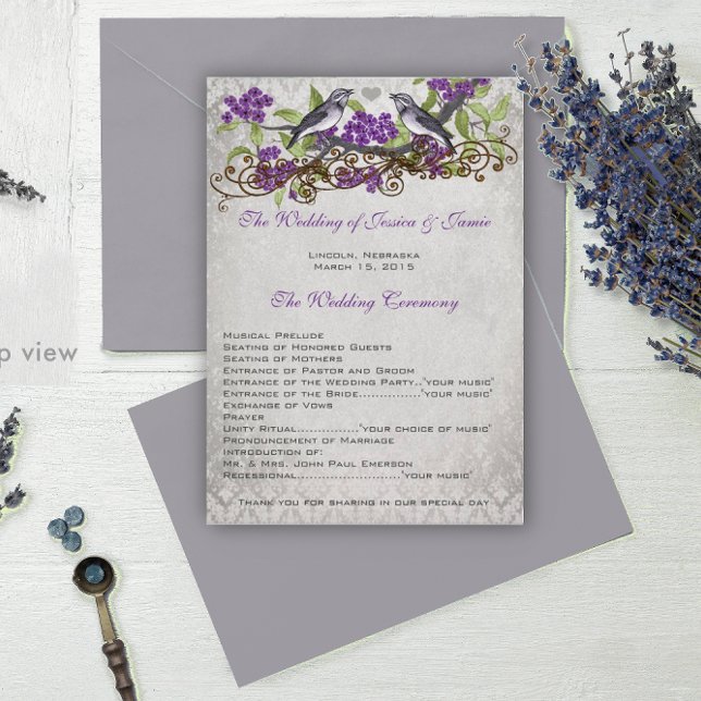 Purple Vintage Birds Damask Wedding Programs (Creator Uploaded)