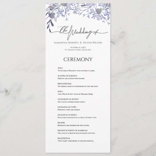 Purple Vintage Botanical Wedding Program  (Front)