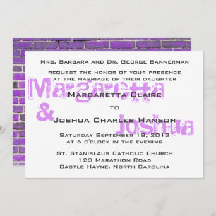 Purple Vintage Brick Graffiti Wedding Invitation
