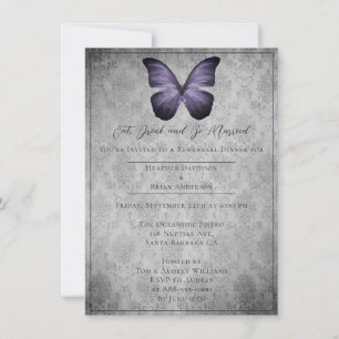 Purple Vintage Butterfly Damask Rehearsal Dinner Invitation
