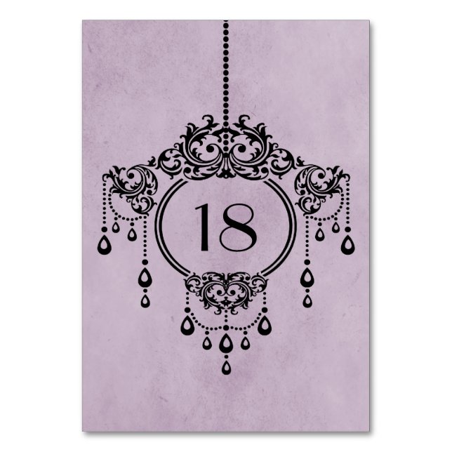 Purple Vintage Chandelier Table Card (Front)