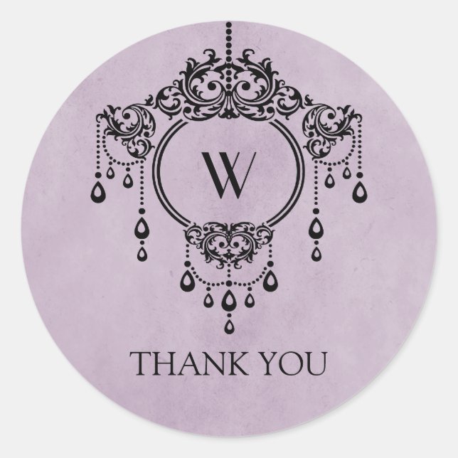 Purple Vintage Chandelier Thank You Stickers (Front)