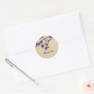 Purple Vintage Cherry Blossoms Thank You Stickers