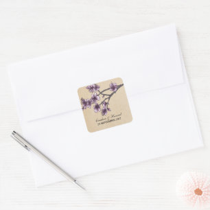 Purple Vintage Cherry Blossoms Wedding Stickers