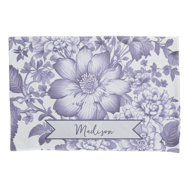 Purple Vintage Chinoiserie Floral Personalised Pillowcase (Front)