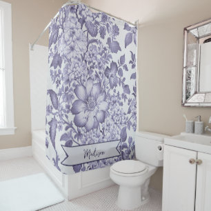 Purple Vintage Chinoiserie Floral Personalised Shower Curtain