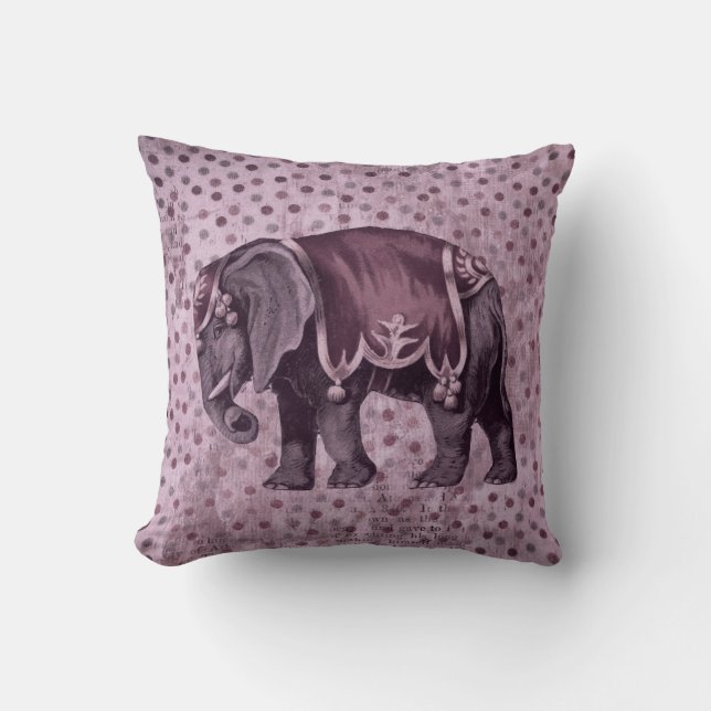 Purple Vintage Circus Elephant on Polka Dots Cushion (Front)
