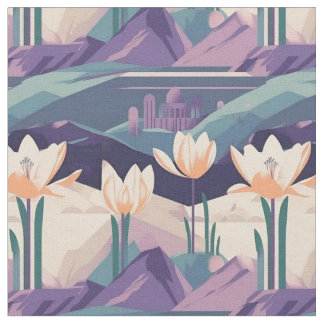 Purple Vintage Crocus Geometric Pattern Design Fabric