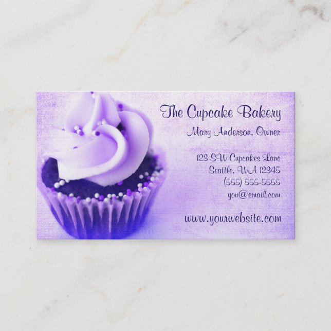 Purple Vintage Cupcake Sprinkles Business Card (Front)