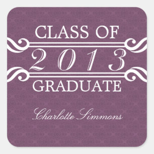 Purple Vintage Damask 2013 Graduation Stickers