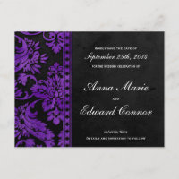 Purple Vintage Damask Lace Save the Date