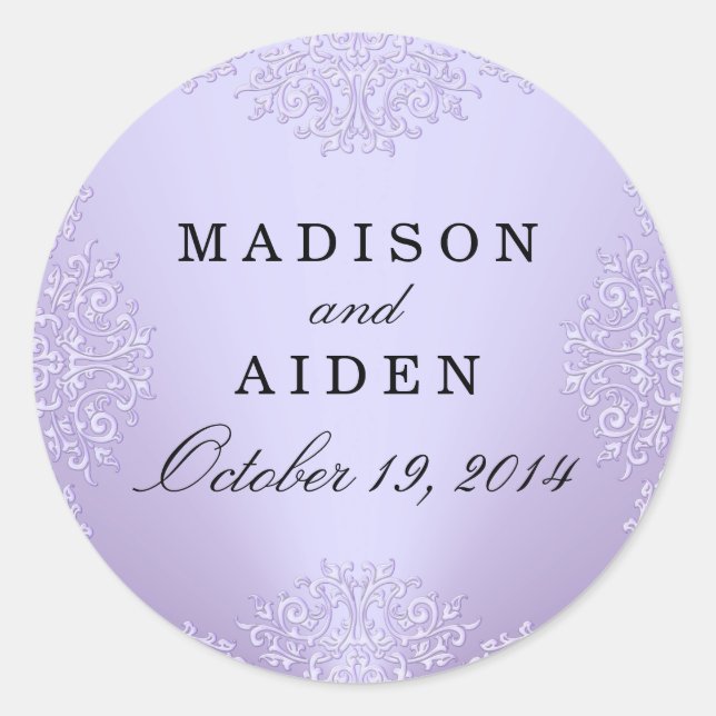 Purple Vintage Damask Wedding Sticker (Front)