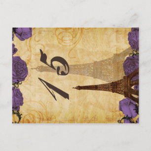 purple vintage eiffel tower Paris Table Numbers Postcard
