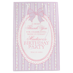 Purple Vintage Fancy Floral Birthday Party Favours Medium Gift Bag