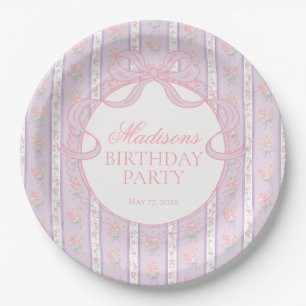 Purple Vintage Fancy Floral Birthday Party Paper Plate