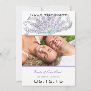 Purple Vintage Feather Fan Wedding Save the Date Invitation