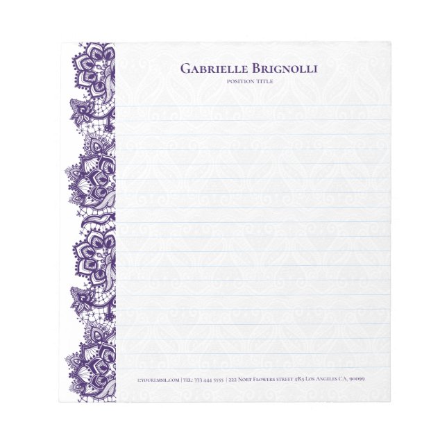 Purple vintage floral lace notepad (Front)