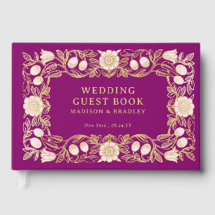 Purple Vintage Floral Personalised Wedding Guest Book