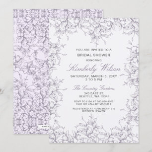Purple Vintage Floral Spring Wedding Bridal Shower Invitation