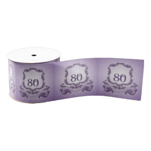 Purple Vintage Frame 80th Birthday Celebration Grosgrain Ribbon