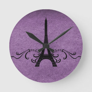 Purple Vintage French Flourish Round Clock