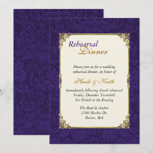 Purple & Vintage Gold Rehearsal Dinner Invitation
