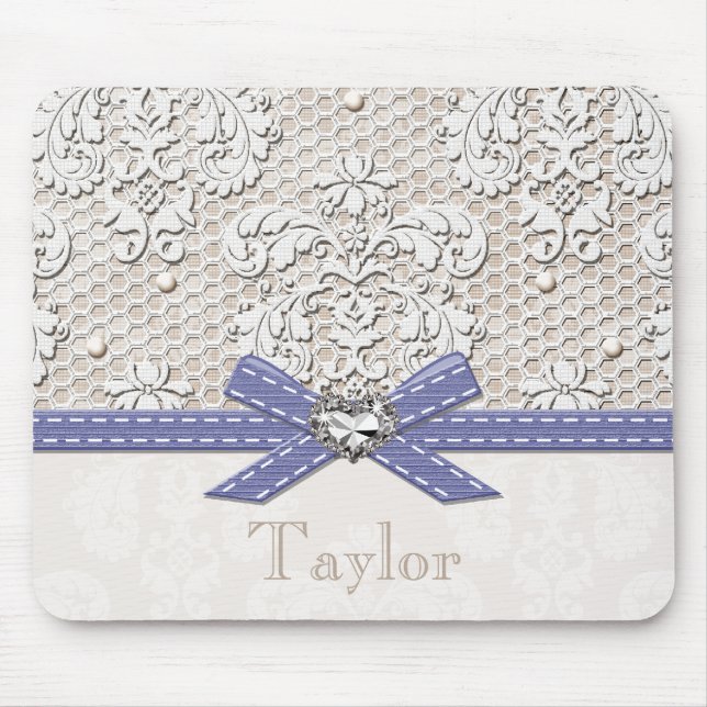 Purple Vintage Lace and Pearls Mouse Pad (Front)