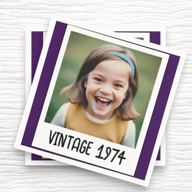 Purple Vintage Milestone Birthday Photo Keepsake Napkin (Creator Uploaded)