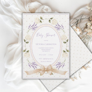 Purple Vintage Neutral Floral Baby Shower Invitation