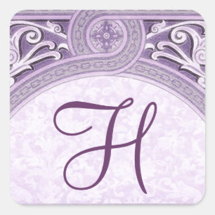 Purple Vintage Ornate Arch Monogram Wedding V18 Square Sticker