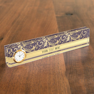 Purple Vintage Ornate Gold Nameplate