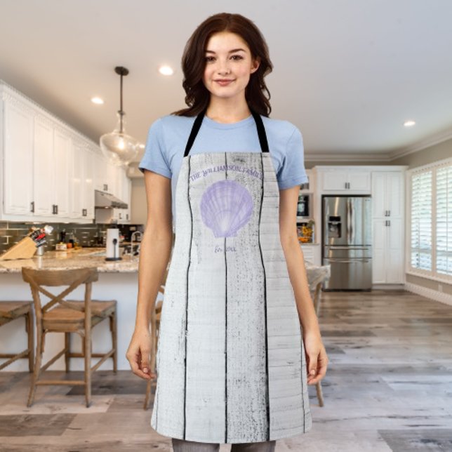 Purple Vintage Scallop Shell Apron (Purple Vintage Scallop Shell Personalized Apron)