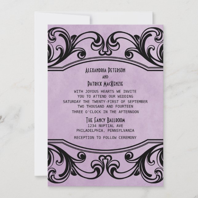 Purple Vintage Swirls Wedding Invite (Front)
