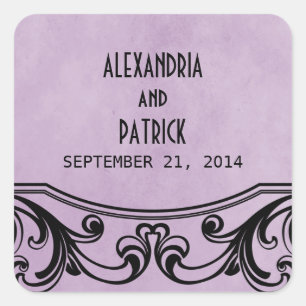 Purple Vintage Swirls Wedding Stickers