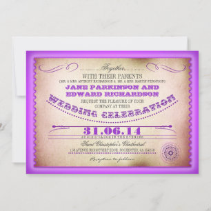 Purple vintage wedding invitations - tickets