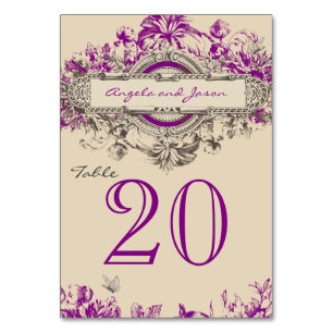 Purple Vintage Wedding Table Number Card