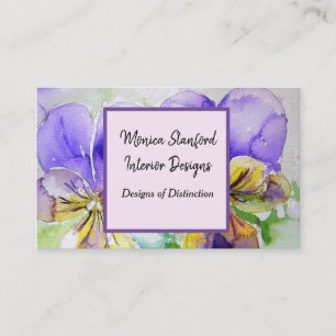 Purple Viola Flowers Watercolour Business Card
