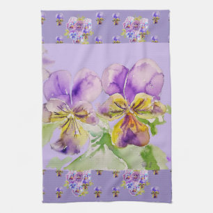 Purple Viola Lavender Watercolour Floral Flower  Tea Towel