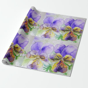 Purple Viola Pansy flowers Watercolor Wrapping Paper