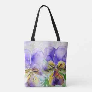 Purple Viola Pansy Pansies Watercolor Painting Tote Bag
