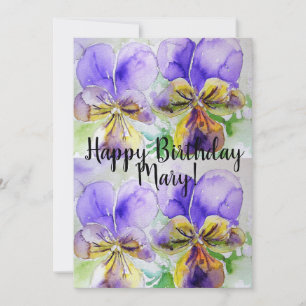Purple Viola pansy Watercolour Birthday Invitation