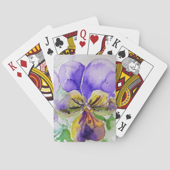 Purple Viola Watercolor Flower Playing Cards Set (Back)